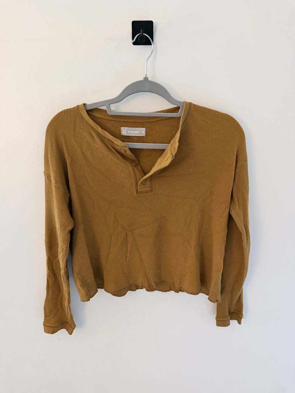 Everlane Organic Cotton Mustard Yellow Cropped Waffle Henley-Size XS